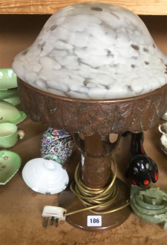 Enamel vase, copper lamp, jade etc